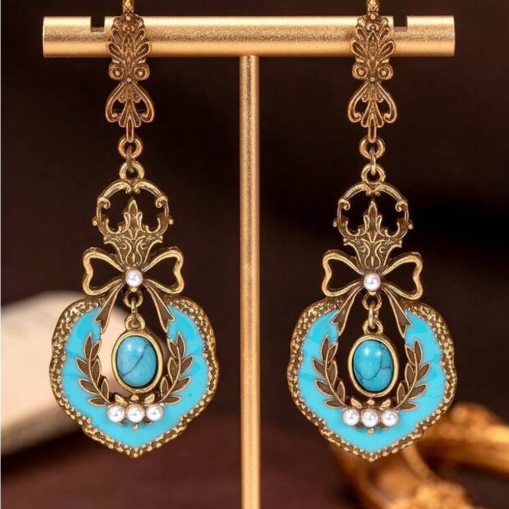 Elegant Gold and Turquoise Dangle Earrings